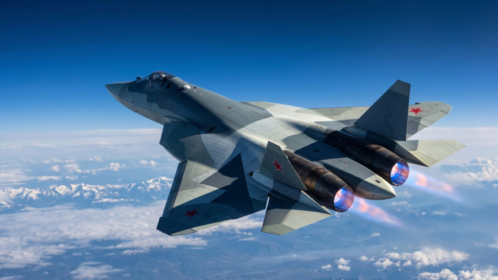 Com motores de empuxo vetorado e super-manobrabilidade, o caça Sukhoi Su-57 surge como o recorde de agilidade aérea da Rússia