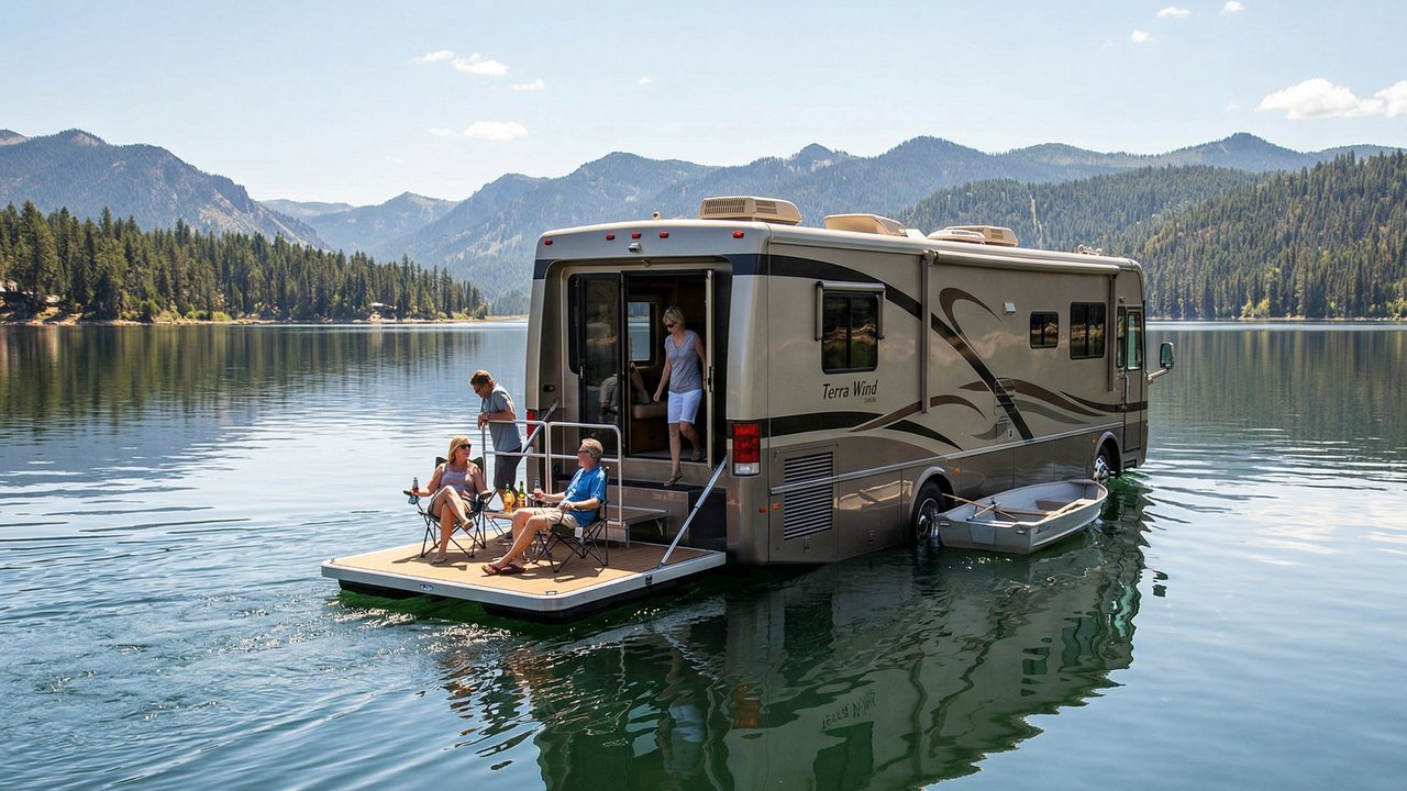 O motorhome de luxo de 6 milhões de reais que vira um barco e flutua nos lagos sem você precisar sair do volante