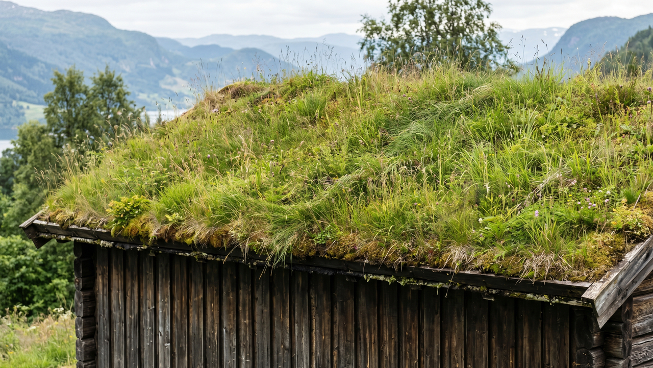 A arquitetura bioclimática comprova que as casas protegidas há 1000 anos com a tradição escandinava de plantar florestas inteiras no telhado não se tornam cavernas infiltradas de água elas desenvolvem silenciosamente algo que as telhas modernas nunca conseguirão oferecer a capacidade biológica de criar uma manta térmica viva que suga o peso das tempestades e anula o congelamento interno sem usar polímeros