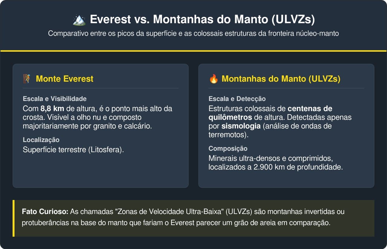 Geólogos descobrem montanhas colossais escondidas no manto da Terra, 100 vezes maiores que o Everest