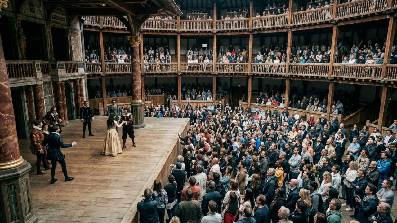 Com sua estrutura circular de madeira e palha datada de 1599, o teatro de Shakespeare em Londres virou o maior símbolo do drama mundial