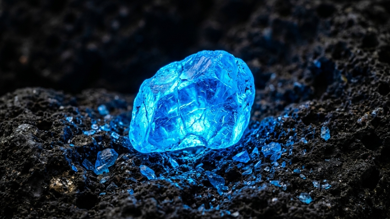 Com um azul elétrico sem precedentes, esta gema vulcânica é tão frágil que não pode ser lapidada em grande escala por especialistas