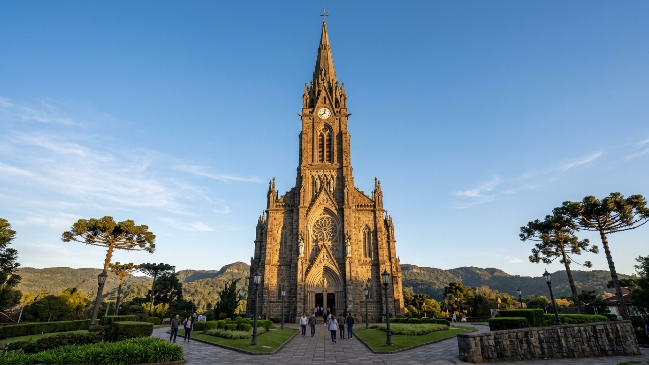A monumental igreja de estilo gótico construída com pedras vulcânicas gigantes que esconde 12 sinos de bronze pesando 3 toneladas trazidos de navio da Itália