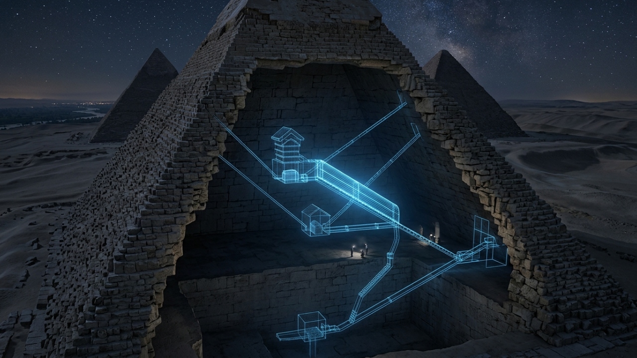 Com nove metros de extensão e dois metros de largura, o corredor selado há 4.500 anos na Grande Pirâmide revela dados sobre sua construção