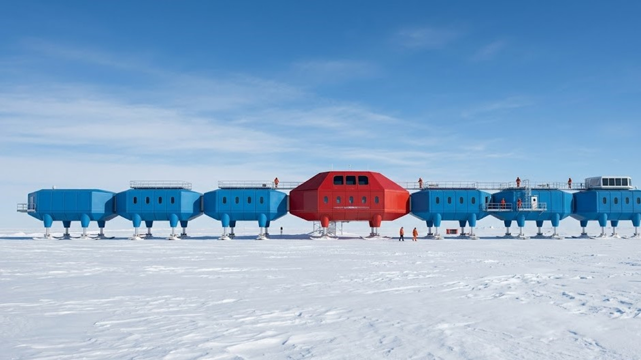 A base de pesquisa científica ultratecnológica construída sobre esquis gigantes de aço na Antártida que pode ser movida por tratores pesados para escapar de rachaduras mortais na plataforma de gelo em movimento contínuo