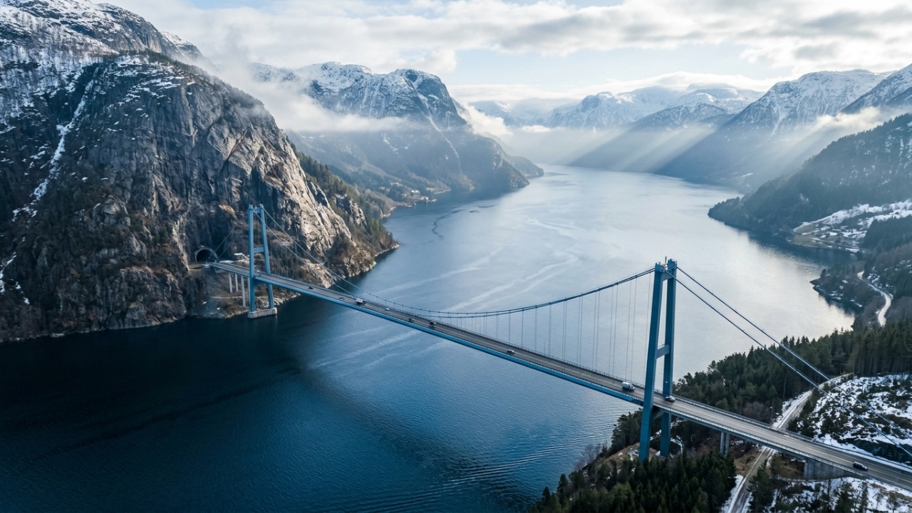 Com vão livre de 1.310 metros e dois túneis nas extremidades, a ponte norueguesa de 2013 tornou-se a maior travessia suspensa de todo o país