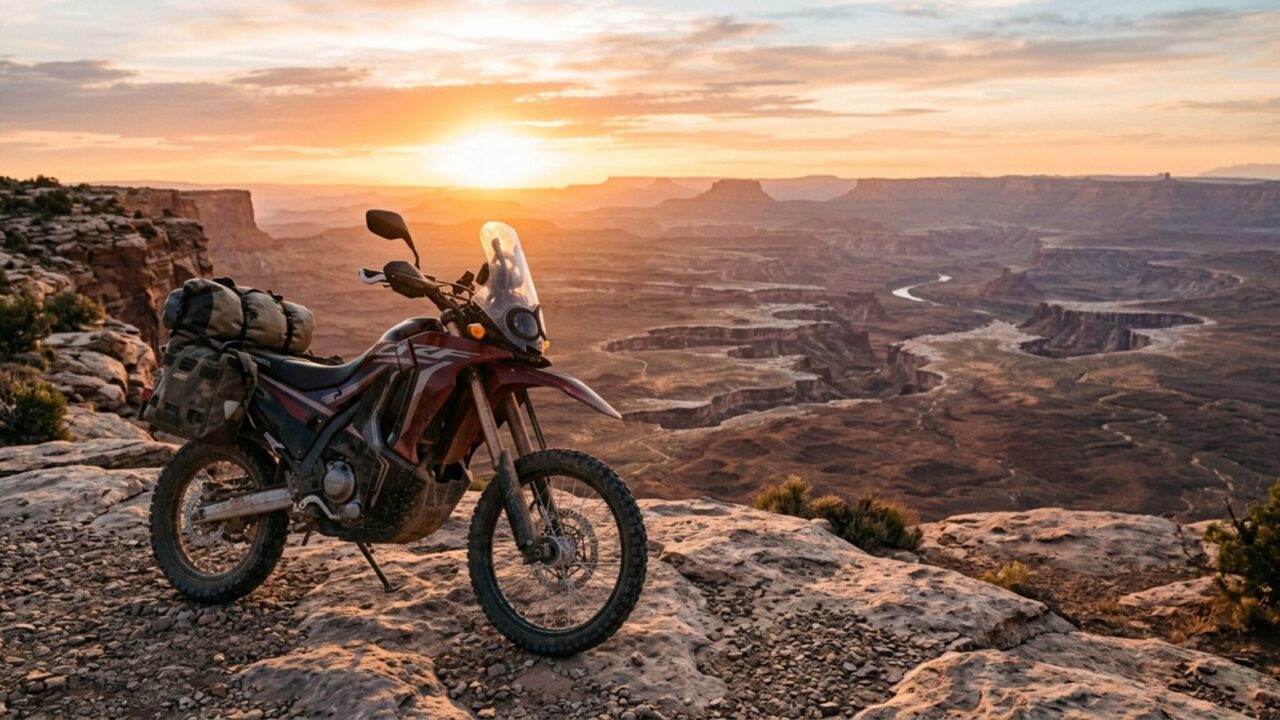 Moto aventureira de 300cc com suspensão de rali e tanque de 14 litros permite cruzar o deserto com economia de 35 km por litro em viagens longas