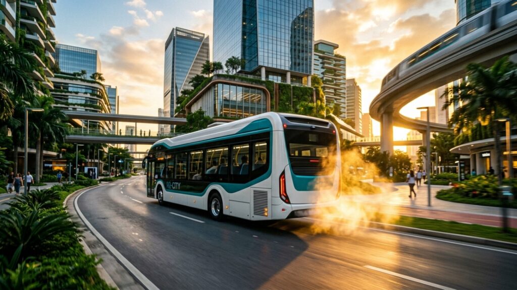 Ônibus de hidrogênio produzido no Brasil que percorre 450 km com um único tanque vira a solução para o transporte urbano com zero emissão de carbono em 2026