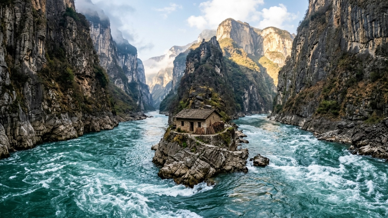 Família vive isolada em uma ilha fluvial em Sichuan