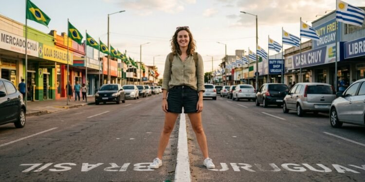 Onde a rua principal é dividida ao meio entre dois países: a cidade mais ao sul do Brasil o canteiro central separa o real do peso uruguaio