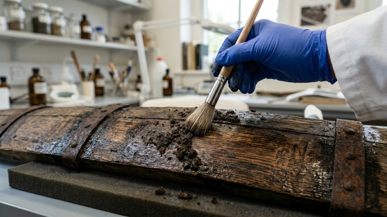 Descoberta arqueológica de recipientes construtivos antigos