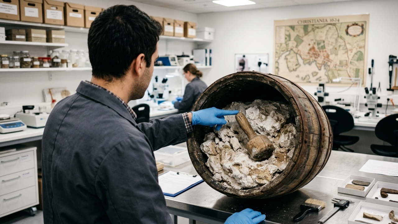 Descoberta arqueológica de recipientes construtivos antigos