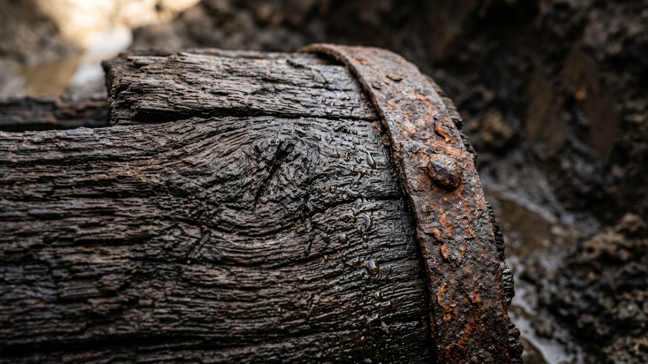 Descoberta arqueológica de recipientes construtivos antigos