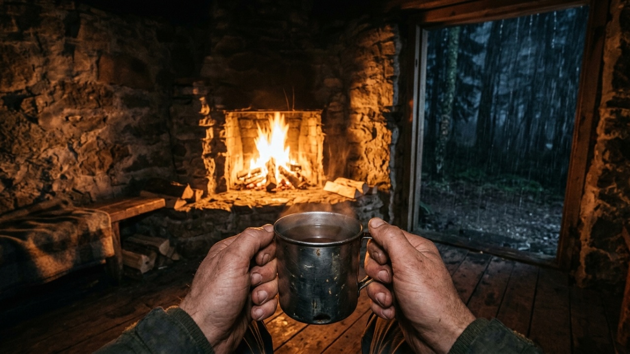 Acampamento de inverno off-grid e bushcraft