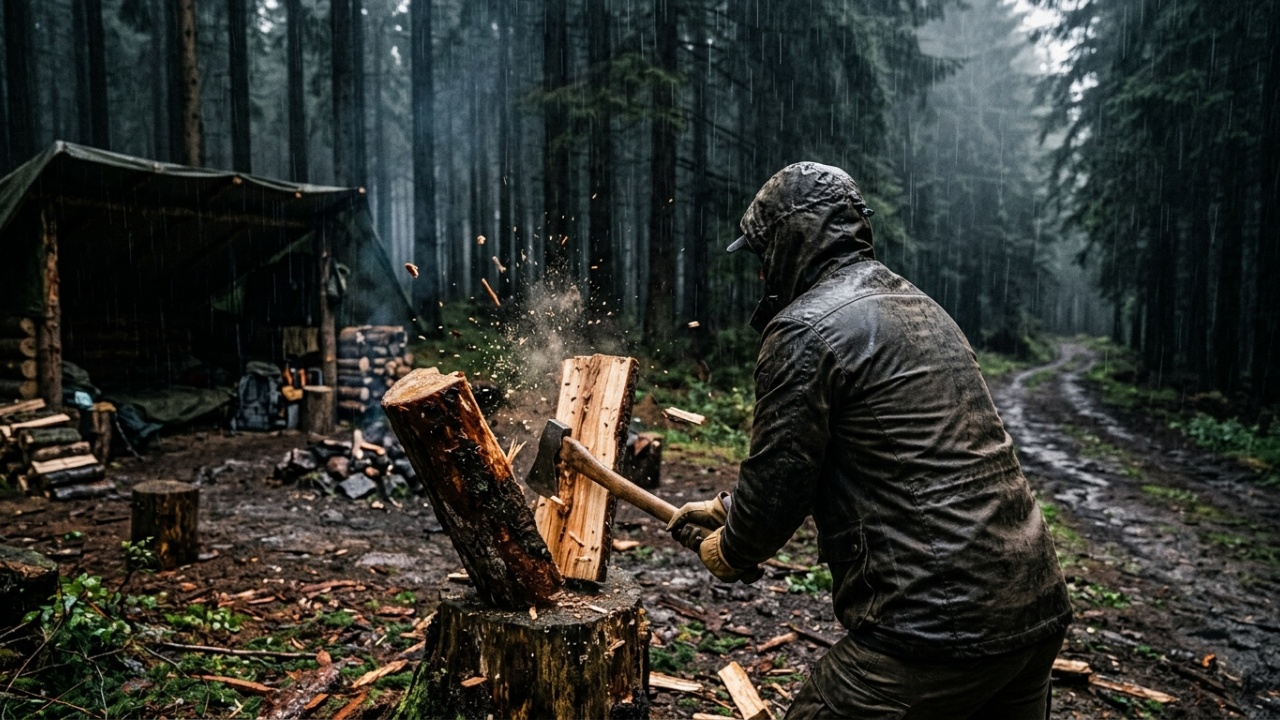 Acampamento de inverno off-grid e bushcraft