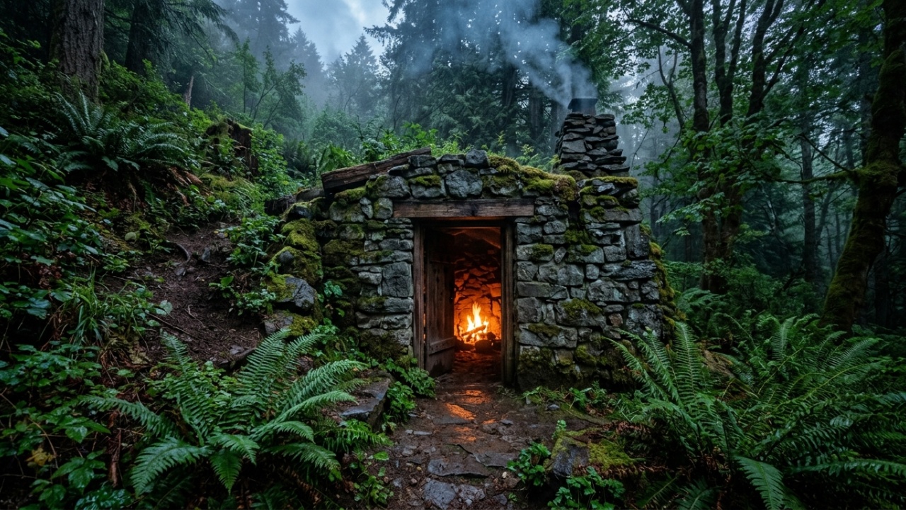 Construção solo de um abrigo subterrâneo de pedra