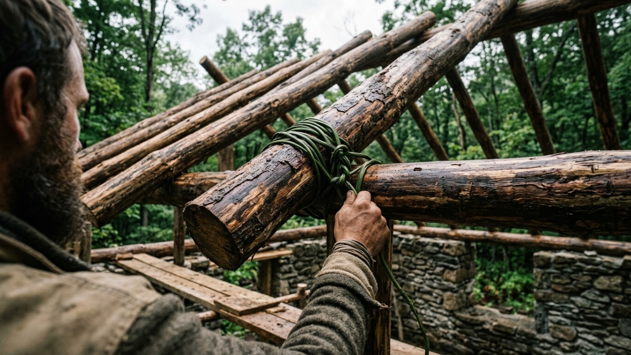 Construção solo de um abrigo subterrâneo de pedra