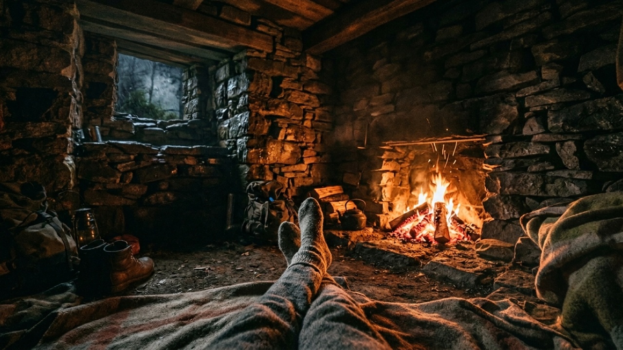 Construção solo de um abrigo subterrâneo de pedra