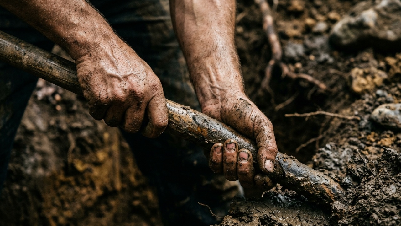 Construção solo de um abrigo subterrâneo de pedra