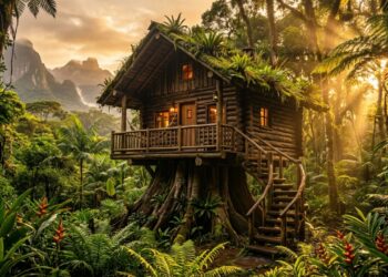 Construção solo de cabana rústica