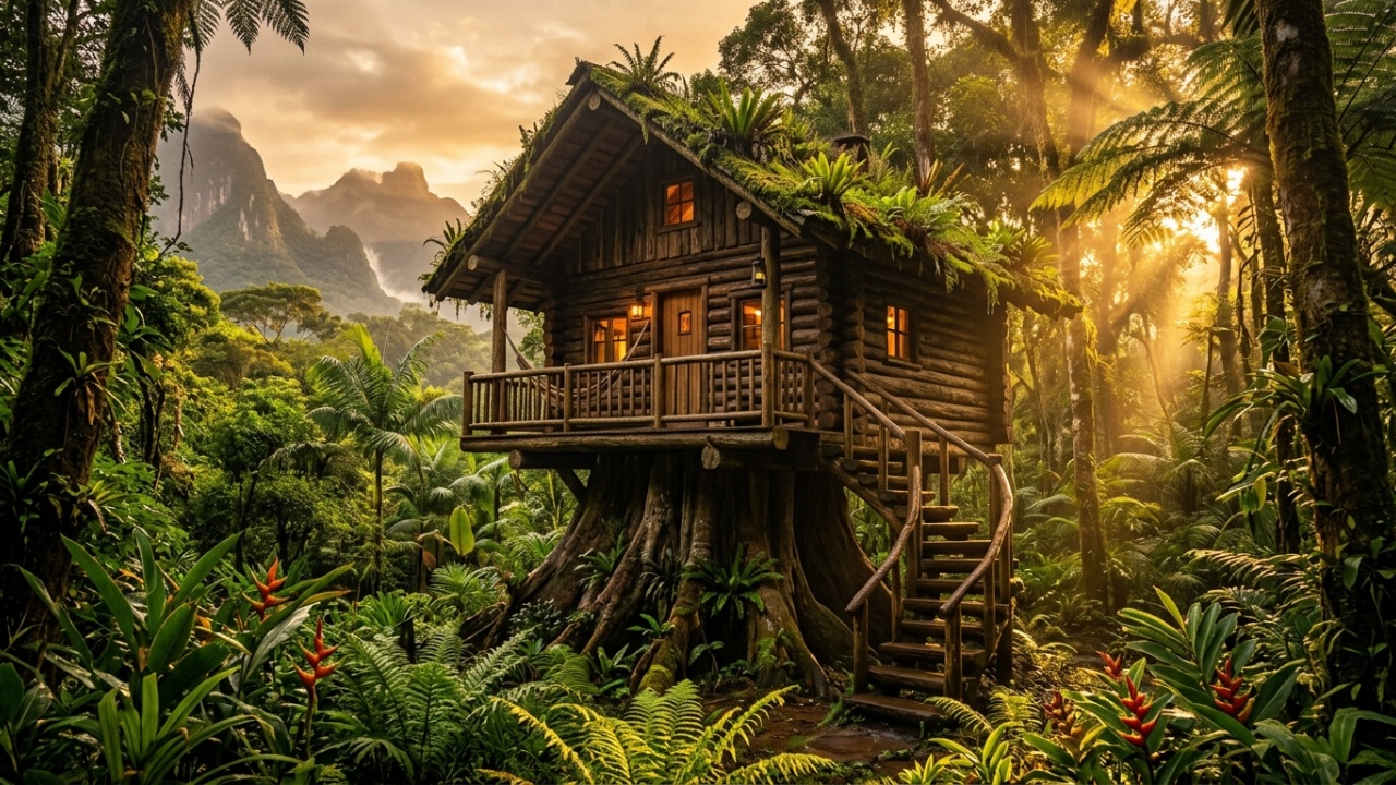 Construção solo de cabana rústica