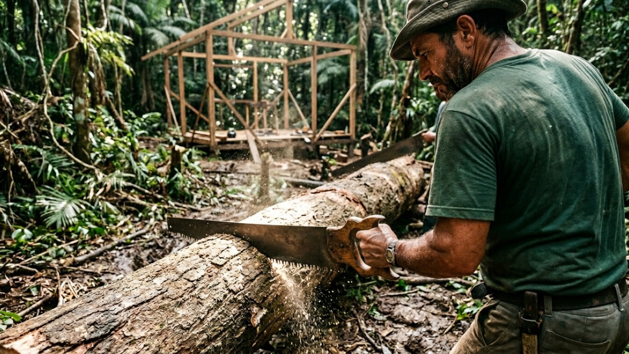 Construção solo de cabana rústica