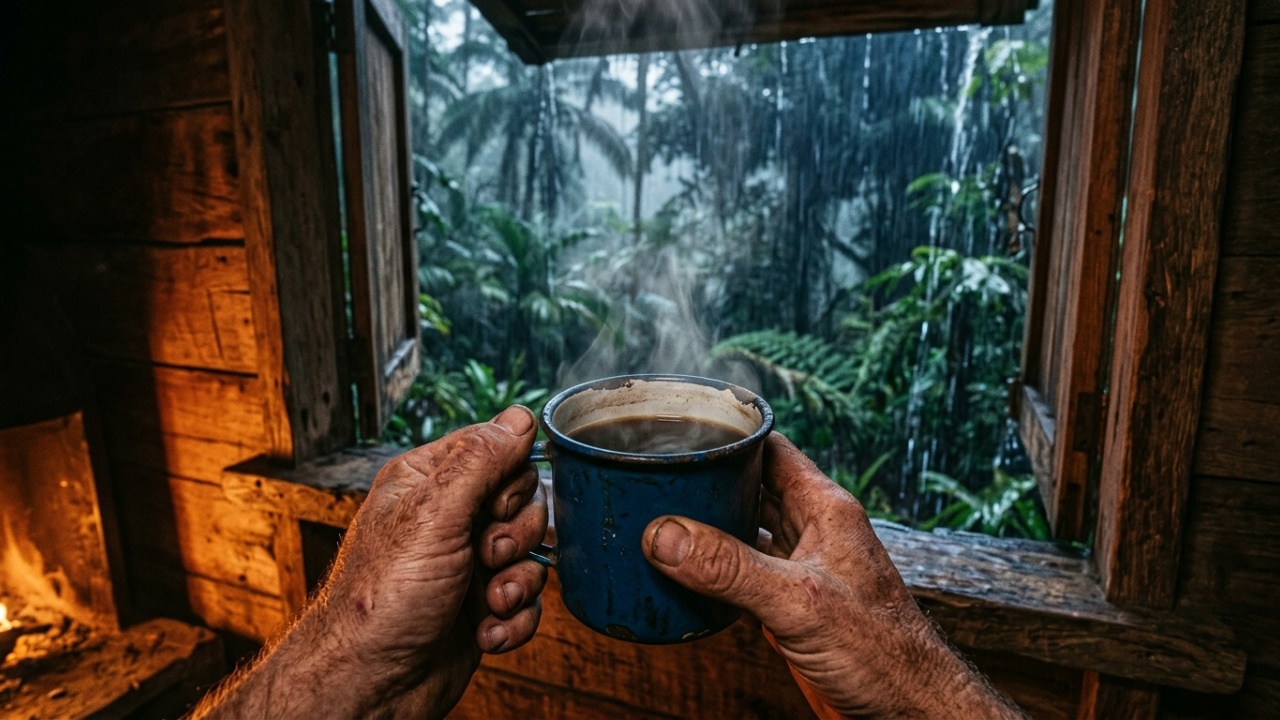 Construção solo de cabana rústica