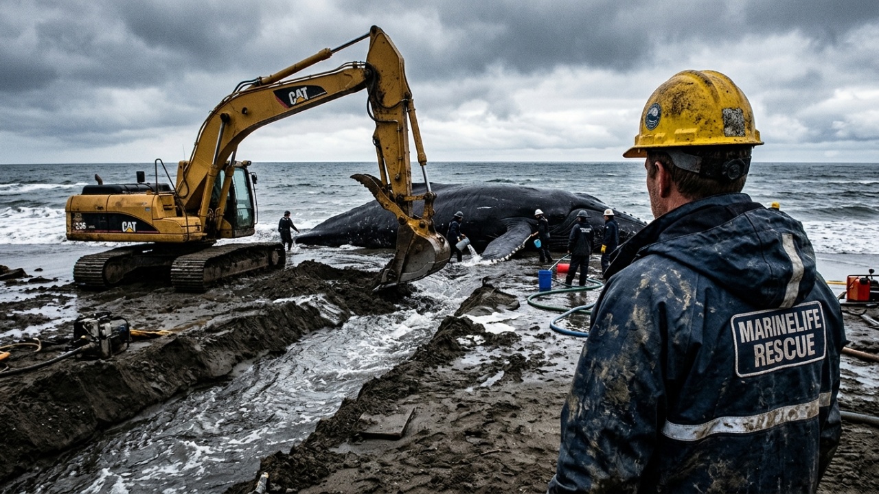 Desafios logísticos e éticos no resgate da baleia-jubarte