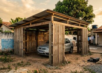 Construção de garagem com paletes de madeira