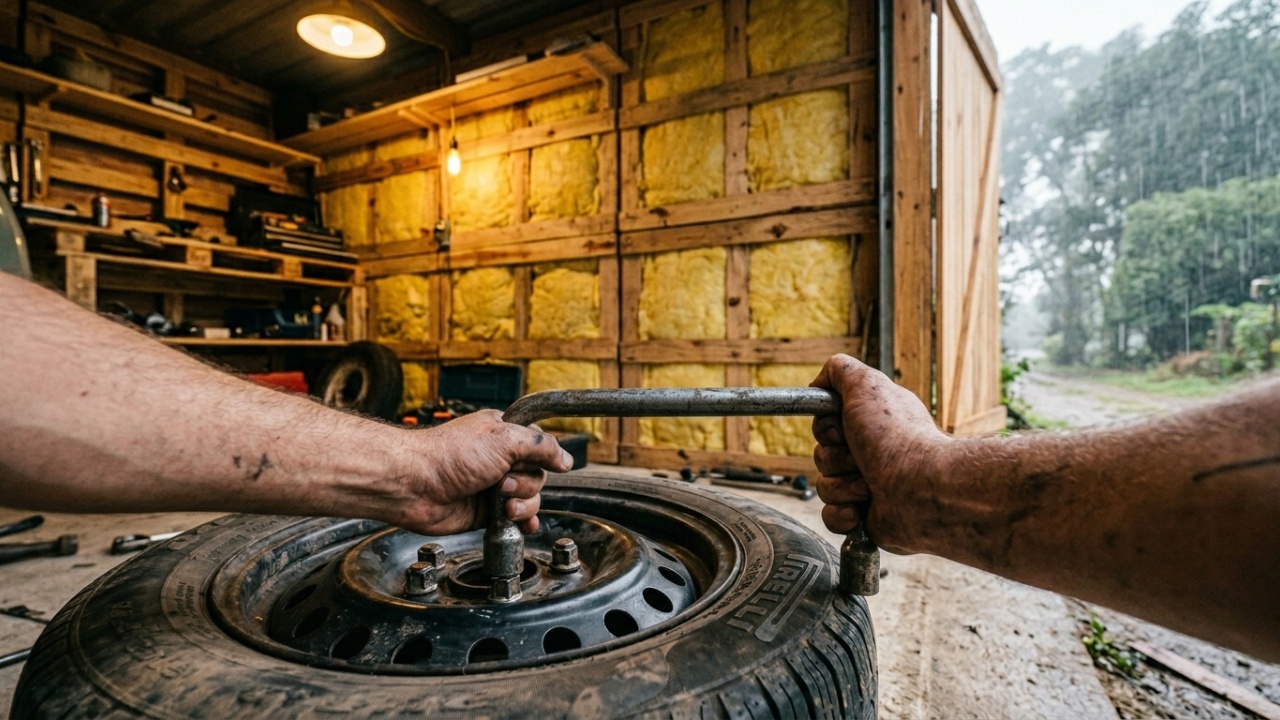 Construção de garagem com paletes de madeira
