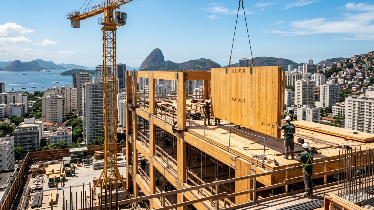 Como a madeira engenheirada (CLT) entrega segurança estrutural superior, reduz o tempo de obra e diminui a pegada de carbono