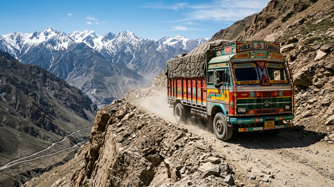 Pessoas que viajam por essa estrada de terra a 3.528 metros de altitude enfrentam penhascos sem nenhuma mureta de proteção