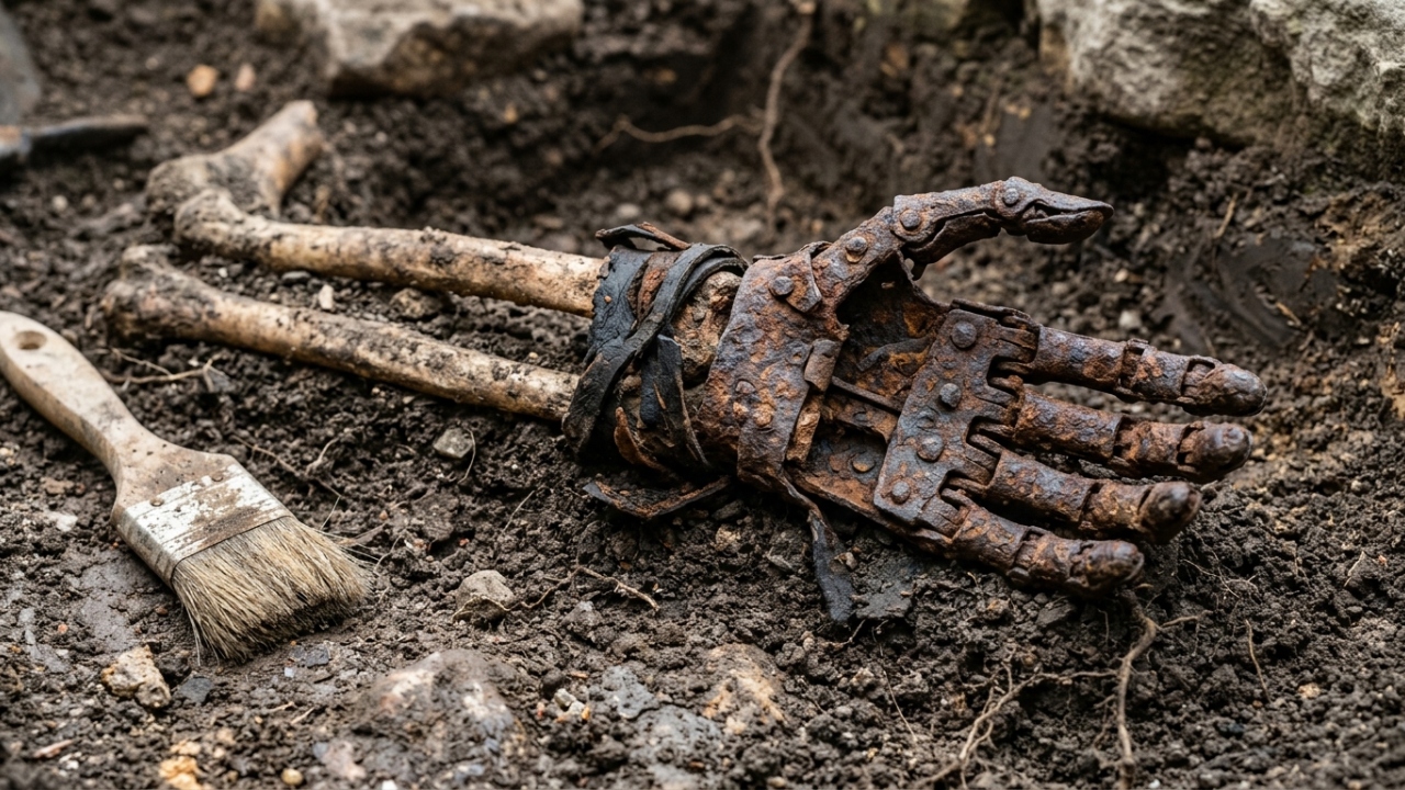 Arqueólogos da Baviera desenterraram um esqueleto medieval que tinha uma mão de ferro articulada no lugar do braço esquerdo