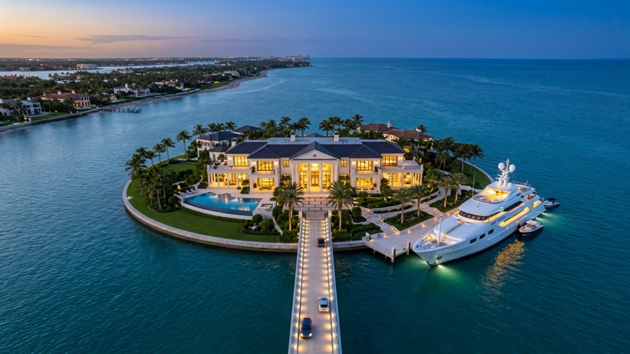 Com um custo de US$ 218 milhões e situada em uma ilha privada, a mega mansão na Flórida surgiu como a propriedade mais exclusiva de toda a região
