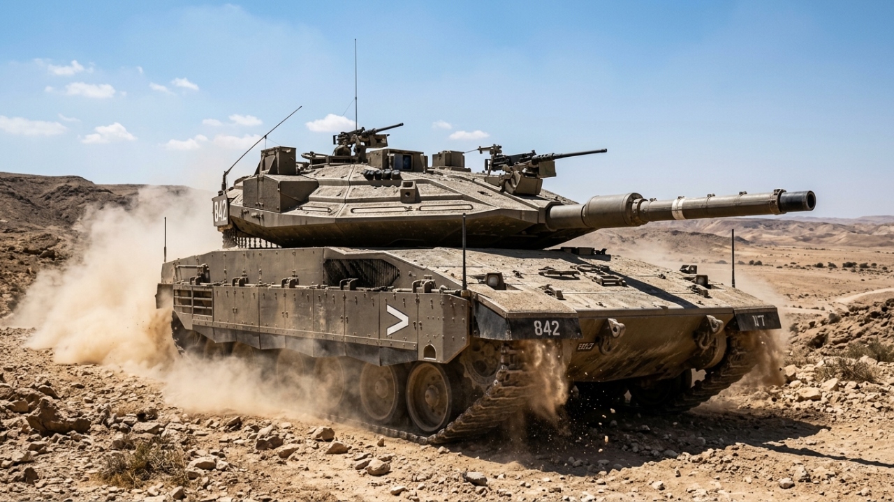 O supertanque com motor na frente para proteger os soldados: projetado para resistir a ataques urbanos, ele conta com um escudo invisível que destrói mísseis antes de tocarem a lataria