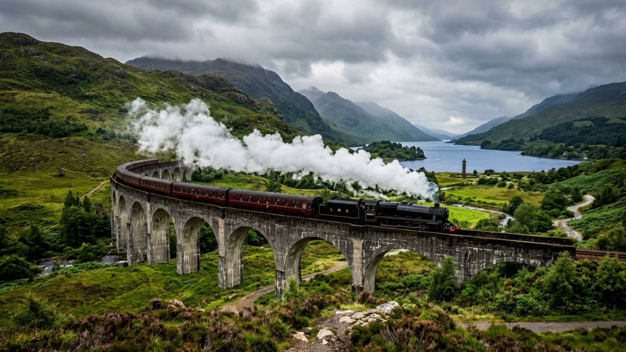 A mágica rota ferroviária imortalizada no cinema atrai milhares de turistas para cruzar um espetacular viaduto de 21 arcos a 30 metros de altura sobre paisagens dramáticas