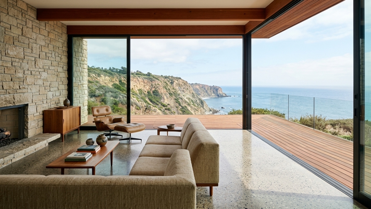 Com concreto e seixos embutidos, a casa de 1959 projetada pelo sócio de Frank Lloyd Wright, tornou-se um ícone da arquitetura orgânica na Califórnia