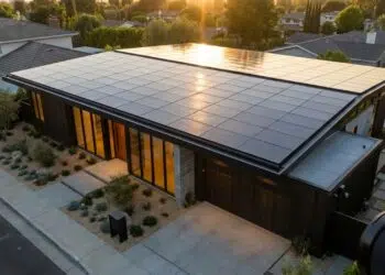Com telhas de vidro e células solares integradas, o sistema de telhado da Tesla transforma a casa em um gerador de energia limpa e silencioso