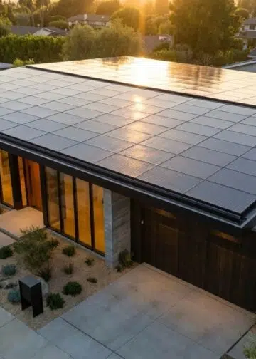 Com telhas de vidro e células solares integradas, o sistema de telhado da Tesla transforma a casa em um gerador de energia limpa e silencioso