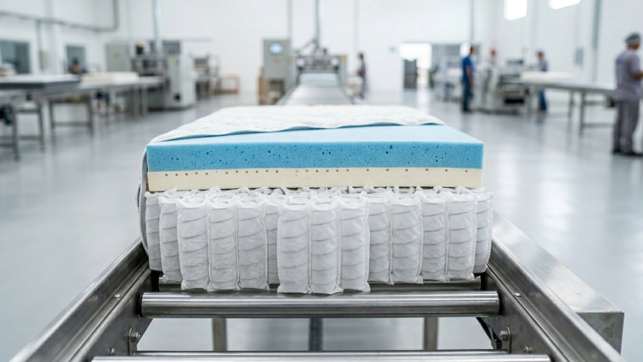 Com blocos de espuma de 60 metros e 800 molas ensacadas, a indústria fabrica o colchão que suporta o peso do corpo com precisão milimétrica