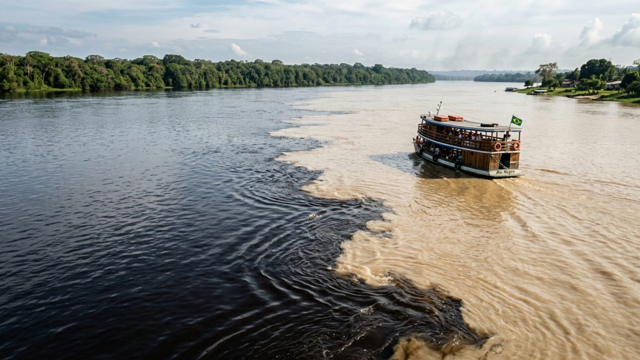 O ponto exato na natureza onde as águas correm lado a lado por 6 km e uma linha natural separa os rios sem que eles se misturem