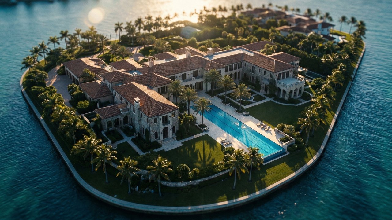 Com um custo de US$ 218 milhões e situada em uma ilha privada, a mega mansão na Flórida surgiu como a propriedade mais exclusiva de toda a região