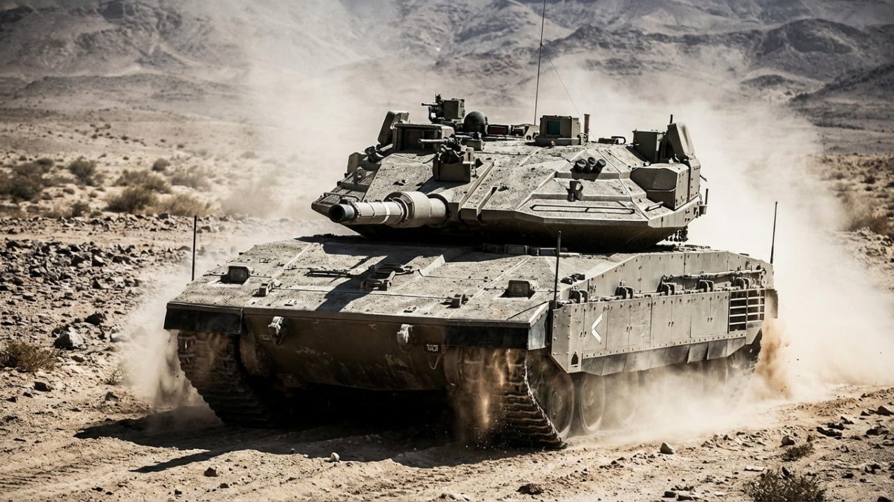 Com o motor na frente e sistema de defesa Trophy, o tanque Merkava de 65 toneladas é a maior referência mundial em proteção e sobrevivência de tripulação