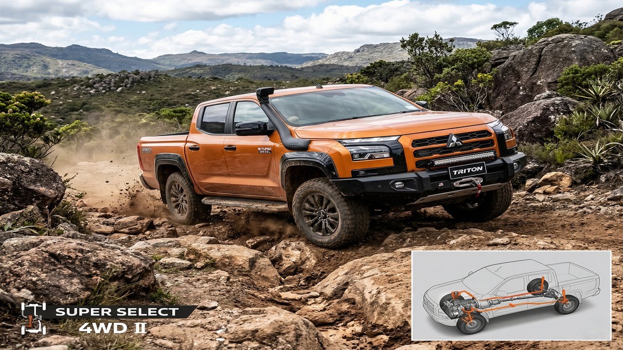 Com motor bi-turbo de 204 cv e tração 4x4 Super Select, a Mitsubishi Triton surge como a picape mais robusta e durável para enfrentar terrenos extremos