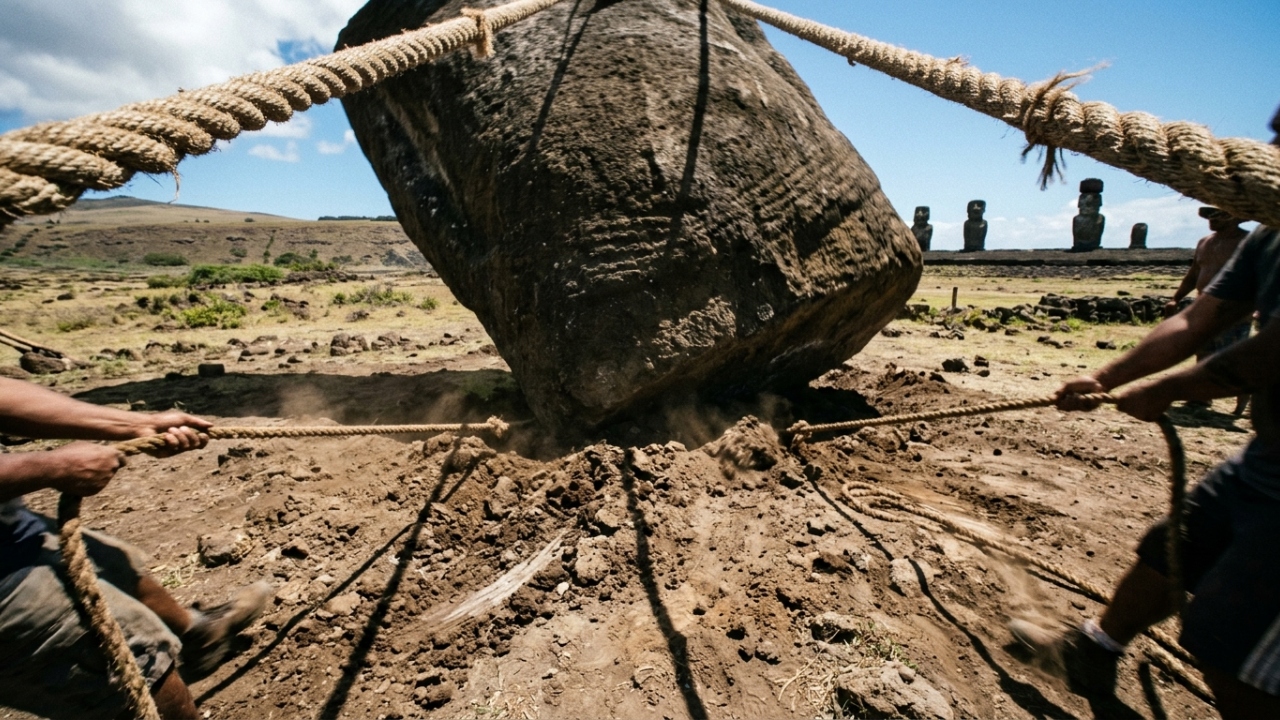 Com estátuas gigantes que chegam a pesar 80 toneladas e medir 10 metros de altura, o mistério de como os antigos habitantes transportaram os monumentos pela ilha isolada intriga os cientistas