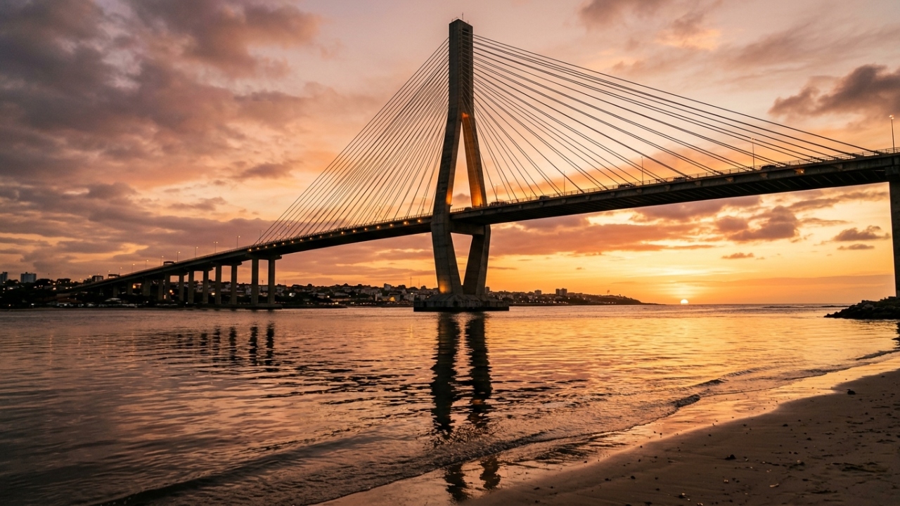 Com 1.781 metros de extensão e mastro central de 103 metros, a ponte estaiada de 2007 tornou-se o maior marco visual e o cartão-postal de Natal