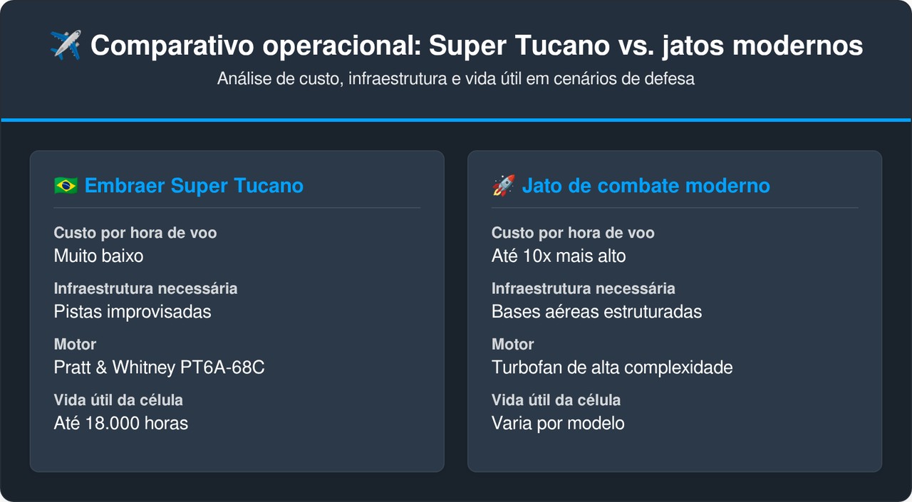 O avião de ataque leve Embraer A-29 Super Tucano domina os céus em missões de contra-insurgência e treinamento avançado em 16 países