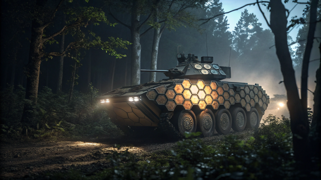 O blindado sueco furtivo de 35 toneladas equipado com camuflagem térmica que engana sensores inimigos ao simular o calor de um carro de passeio a 5 quilômetros de distância