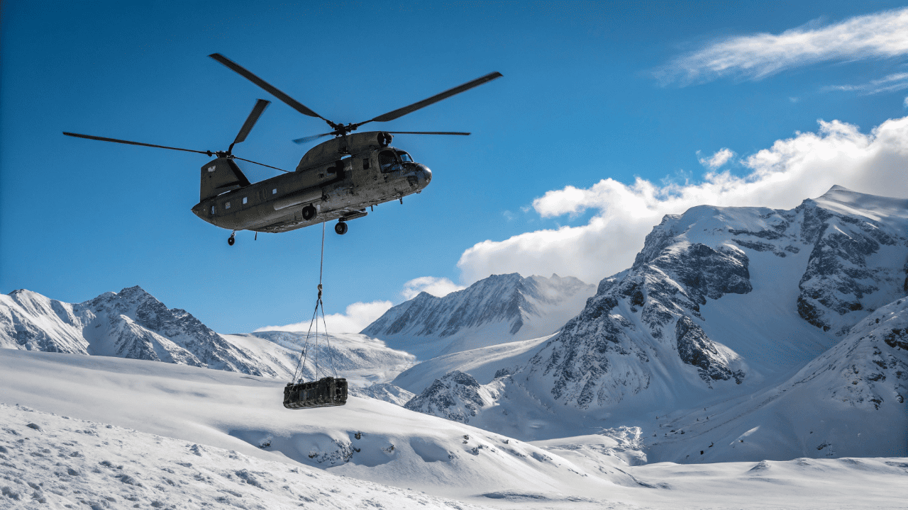 O lendário helicóptero CH-47 Chinook com rotores tandem consegue transportar 10 toneladas de carga e operar em altitudes extremas onde outros falham