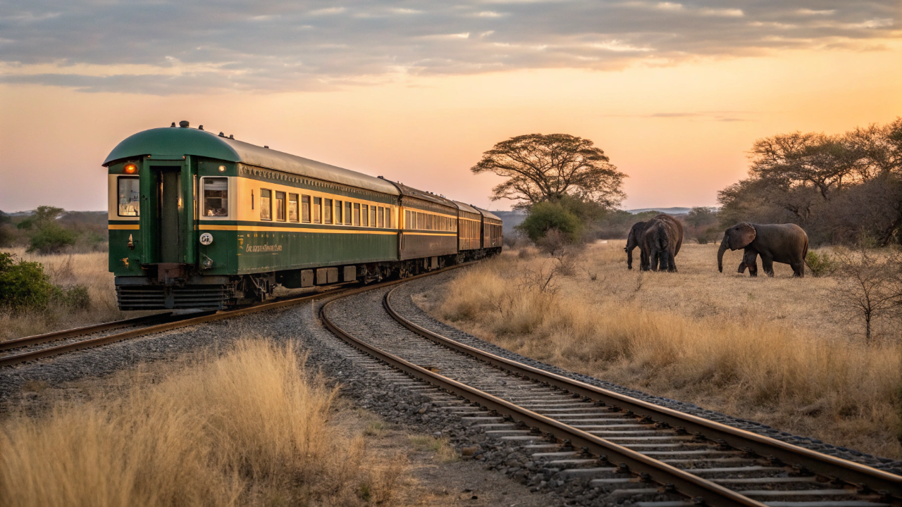 O palácio rolante africano que percorre 1600 quilômetros de savana oferecendo suítes reais com banheiras vitorianas a bordo